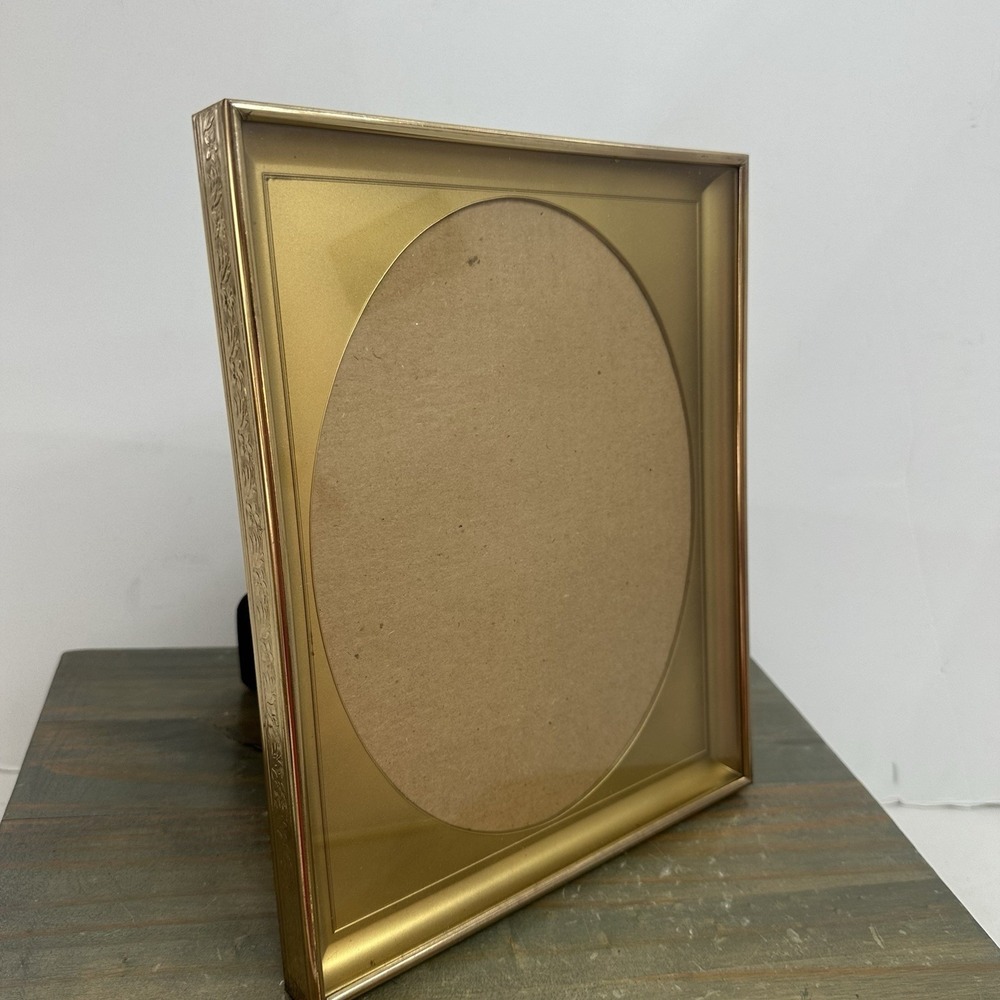 Vintage MCM Brass Gold Picture Frame 8x10 With Oval Window Insert Clear Glass